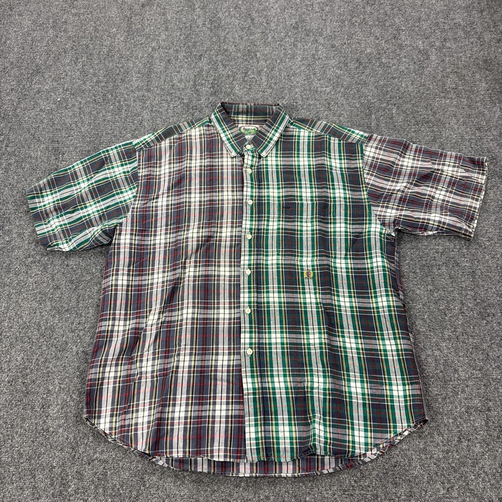 Vintage Siegfried Shirt Mens XL Multicolor Plaid Linen Short Sleeve Button Front